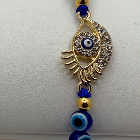 Jewelry - Blue Evil Eye Adjustable Bracelet | Rhinestone Protection Charm